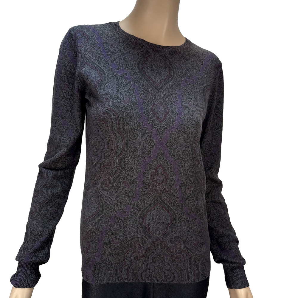 Lauren‎ Ralph Lauren Womens Silk Cashmere Paisley Sweater Size L Gray Purple